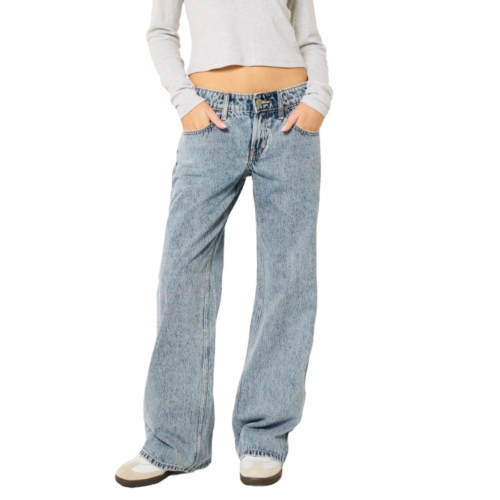 Hollister Low Rise Wide Leg Baggy Jeans Acid Wash Denim 8S Short
